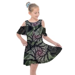 Fractal Flowers Floral Fractal Art Kids  Shoulder Cutout Chiffon Dress by Pakrebo