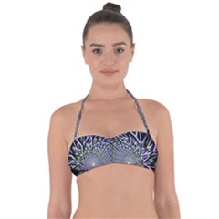 Fractal Blue Green Mirror Flowers Halter Bandeau Bikini Top by Pakrebo