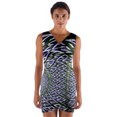 Fractal Blue Green Mirror Flowers Wrap Front Bodycon Dress by Pakrebo