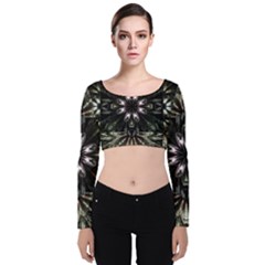 Fractal Design Pattern Texture Velvet Long Sleeve Crop Top by Pakrebo