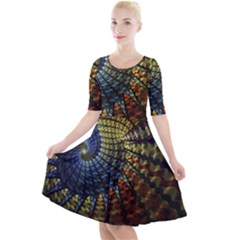Fractal Spiral Colorful Geometry Quarter Sleeve A-line Dress