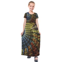 Fractal Spiral Colorful Geometry Kids  Short Sleeve Maxi Dress by Pakrebo