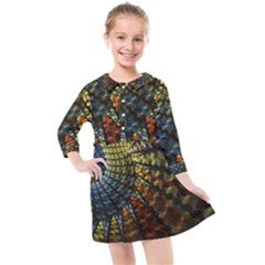 Fractal Spiral Colorful Geometry Kids  Quarter Sleeve Shirt Dress by Pakrebo