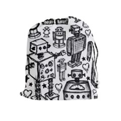 Robot Crowd Drawstring Pouch (xl) by ArtistRoseanneJones