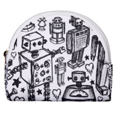 Robot Crowd Horseshoe Style Canvas Pouch by ArtistRoseanneJones