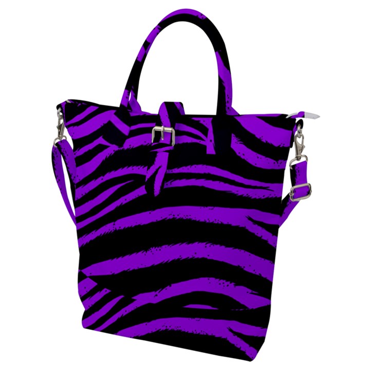 Purple Zebra Buckle Top Tote Bag