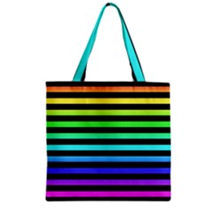 Stripes Rainbow Zipper Grocery Tote Bag by ArtistRoseanneJones