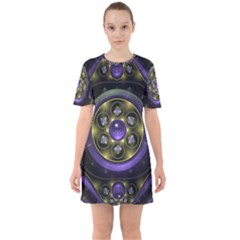 Fractal Sparkling Purple Abstract Sixties Short Sleeve Mini Dress by Pakrebo