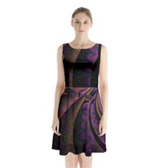 Fractal Colorful Pattern Spiral Sleeveless Waist Tie Chiffon Dress