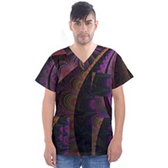 Fractal Colorful Pattern Spiral Men s V-Neck Scrub Top