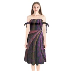 Fractal Colorful Pattern Spiral Shoulder Tie Bardot Midi Dress