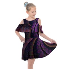 Fractal Colorful Pattern Spiral Kids  Shoulder Cutout Chiffon Dress