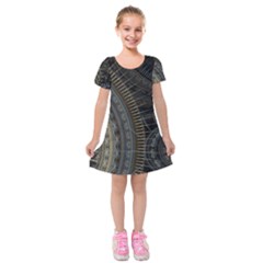 Fractal Spikes Gears Abstract Kids  Short Sleeve Velvet Dress by Pakrebo