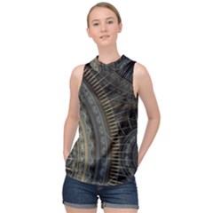 Fractal Spikes Gears Abstract High Neck Satin Top by Pakrebo