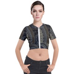 Fractal Spikes Gears Abstract Short Sleeve Cropped Jacket by Pakrebo