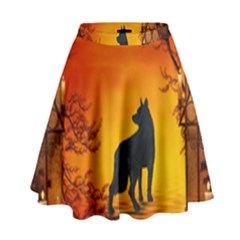 Wonderful Wolf In The Night High Waist Skirt