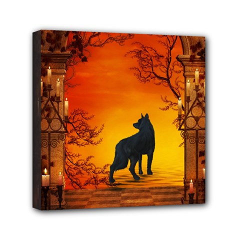 Wonderful Wolf In The Night Mini Canvas 6  X 6  (stretched) by FantasyWorld7