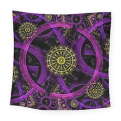 Fractal Neon Rings Geometric Square Tapestry (large) by Pakrebo