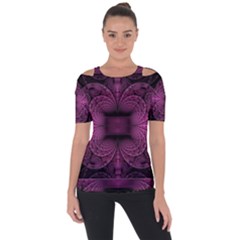 Fractal Magenta Pattern Geometry Shoulder Cut Out Short Sleeve Top