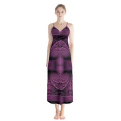 Fractal Magenta Pattern Geometry Button Up Chiffon Maxi Dress by Pakrebo