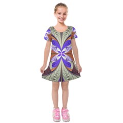 Fractal Splits Silver Gold Kids  Short Sleeve Velvet Dress by Pakrebo