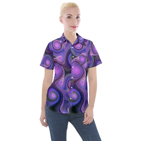 Abstract Pattern Fractal Wallpaper Women s Short Sleeve Pocket Shirt by Pakrebo