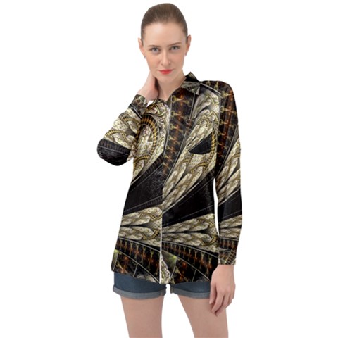 Fractal Abstract Pattern Spiritual Long Sleeve Satin Shirt by Pakrebo