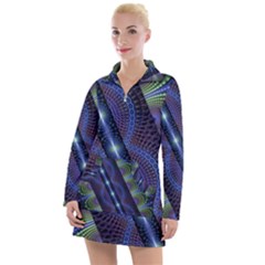 Fractal Blue Lines Colorful Women s Long Sleeve Casual Dress by Pakrebo