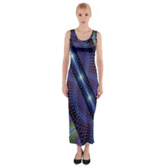 Fractal Blue Lines Colorful Fitted Maxi Dress by Pakrebo