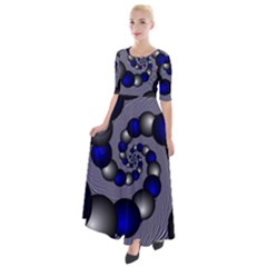 Balls Circles Fractal Silver Blue Half Sleeves Maxi Dress by Pakrebo