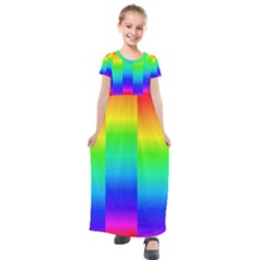 Rainbow Colour Bright Background Kids  Short Sleeve Maxi Dress by Pakrebo