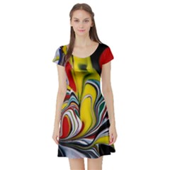 Abstract Colorful Illusion Short Sleeve Skater Dress