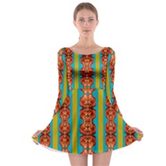 Love For The Fantasy Flowers With Happy Joy Long Sleeve Skater Dress