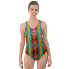 Love For The Fantasy Flowers With Happy Joy Cut-Out Back One Piece Swimsuit