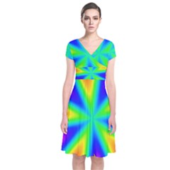 Rainbow Colour Bright Background Short Sleeve Front Wrap Dress by Pakrebo