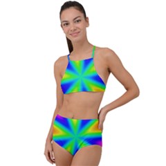 Rainbow Colour Bright Background High Waist Tankini Set by Pakrebo