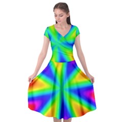 Rainbow Colour Bright Background Cap Sleeve Wrap Front Dress by Pakrebo