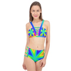 Rainbow Colour Bright Background Cage Up Bikini Set