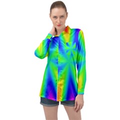 Rainbow Colour Bright Background Long Sleeve Satin Shirt