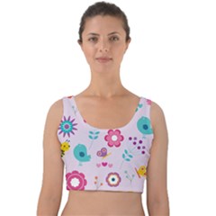 Birds Floral Flowers Retro Spring Velvet Crop Top by Pakrebo