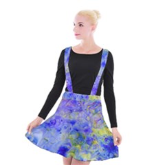 Abstract Blue Suspender Skater Skirt by Pakrebo
