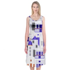 Background Santorini Greece Midi Sleeveless Dress by Pakrebo