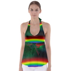 Galaxy Rainbow Universe Star Space Babydoll Tankini Top by Pakrebo