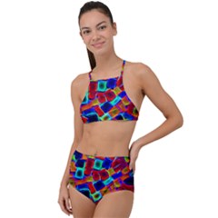 Neon Glow Glowing Light Design High Waist Tankini Set by Pakrebo