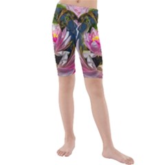 Flower Ornament Color Background Kids  Mid Length Swim Shorts by Pakrebo