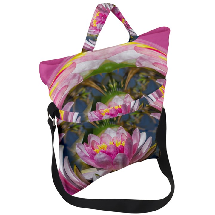 Flower Ornament Color Background Fold Over Handle Tote Bag