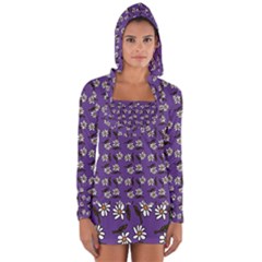 Daisy Purple Long Sleeve Hooded T-shirt by snowwhitegirl