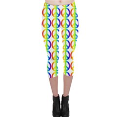 Retro Rainbow Gradient Peace Symbol Capri Leggings  by Pakrebo