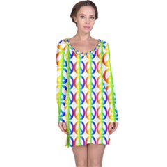 Retro Rainbow Gradient Peace Symbol Long Sleeve Nightdress by Pakrebo