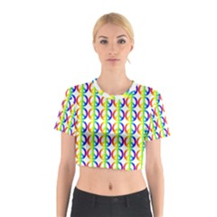 Retro Rainbow Gradient Peace Symbol Cotton Crop Top by Pakrebo